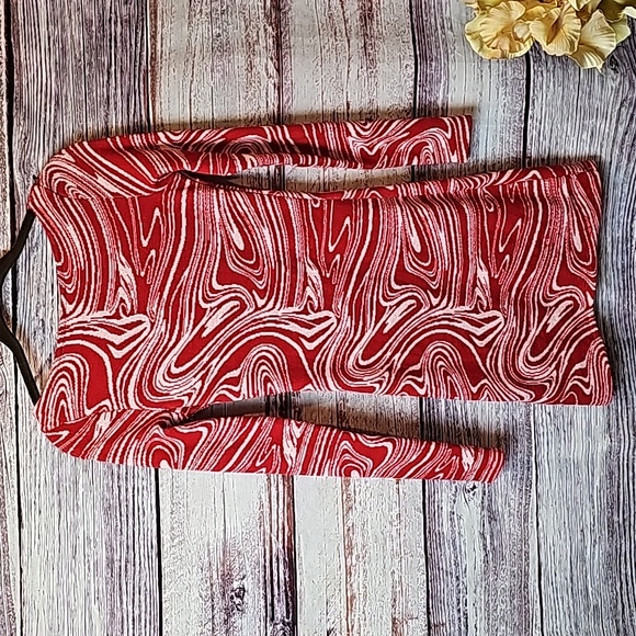 ZARA RED & WHITE MARBLED LONG SLEEVE SWEETHEART NECK BODYCON MINI DRESS - Picture 5 of 11